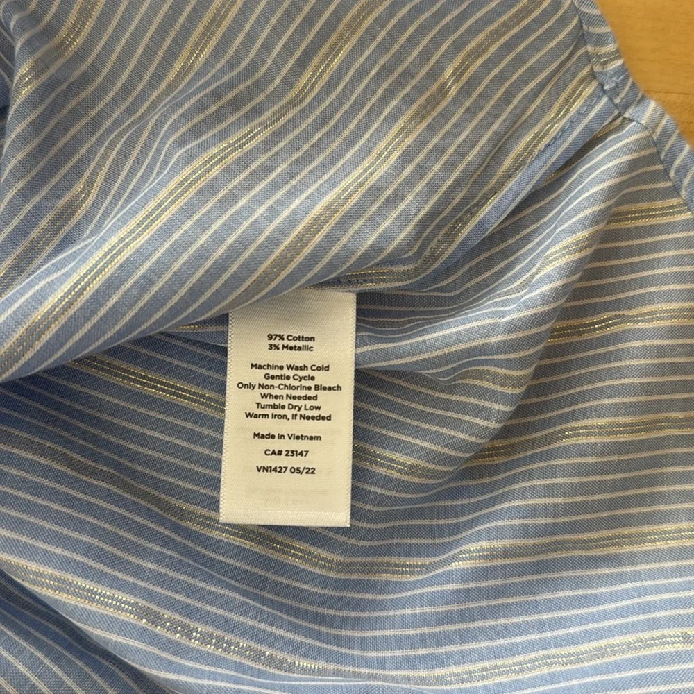 Talbots Silver Stripe Poplin Cotton Woven 1/2 Placket Collar Button Up Blouse, S - Picture 6 of 6